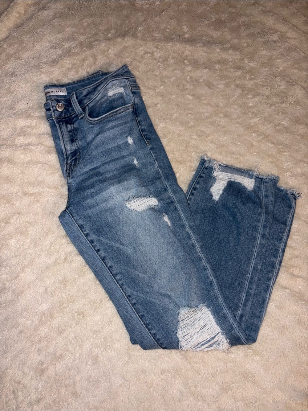 High-Rise Distressed Ankle Jeans - Blue